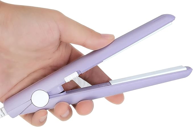 Mini Hair Straightener 2 in 1 Straight and Curly Hair Flat Iron Ceramic Tourmaline Plate 100-240V 20W US Plug (Purple)