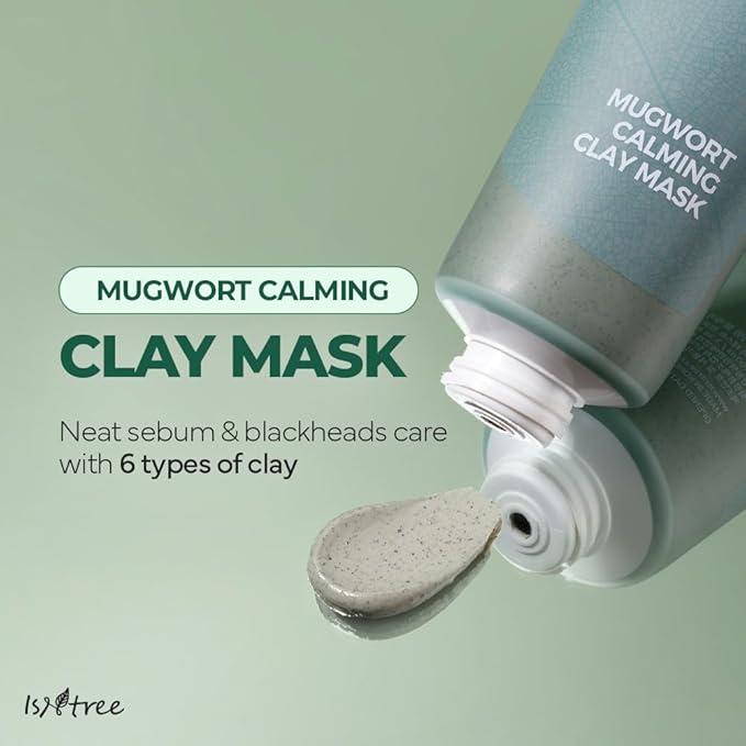 IsNtree Mugwort Calming Clay Mask 100ml, 3.38 fl.oz | Korean Skincare | Deep Pore Cleansing & Sebum Control | Soothing Wash-Off Mask for Sensitive Skin | Exfoliates & Refines Texture