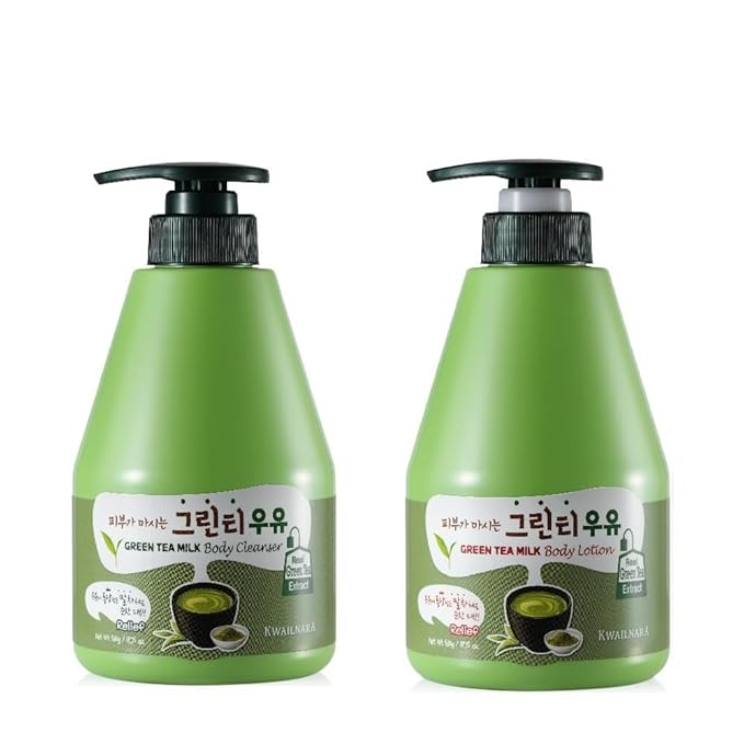 Kwailnara Green Tea Milk Body Wash & Lotion Set (19.75 Oz Each) – 2-Piece Korean Skincare Duo for Revitalized Skin | Milk Protein, Royal Jelly & Clarifying Green Tea Extract | Paraben-Free