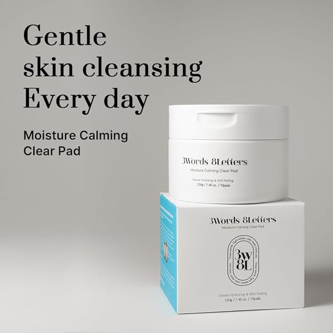 [3W8L] Moisture Calming Clear Pads 70 counts | Vegan Toner Pad For All Skin Types | Gentle Facial Peels & Resurfacing Treatment | Korean Skin Care | k-beauty | 3Words 8Letters
