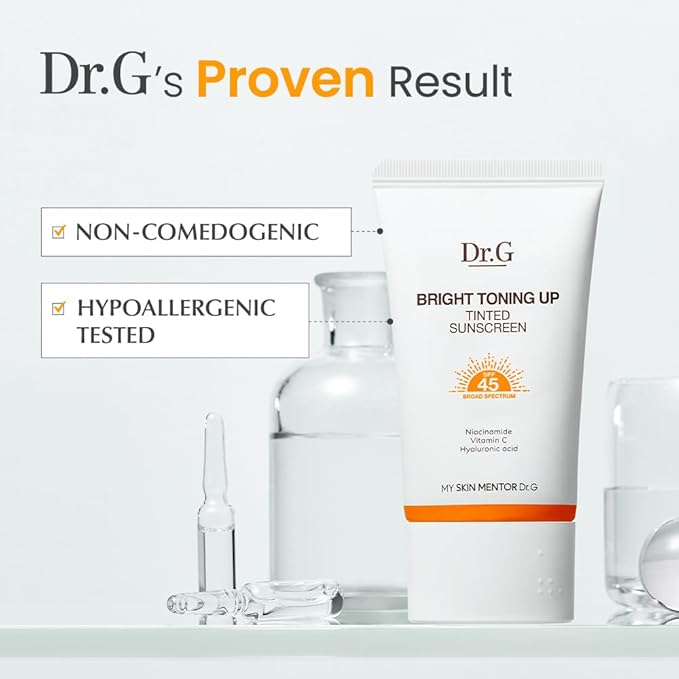 Dr. G Bright Toning Up Tinted Sunscreen - SPF 45 Broad Spectrum Korean Sunscreen - For All Skin Types - Lightweight, Matte Finish - Sebum Support - Niacinamide & Vitamin C - 1.69 fl oz
