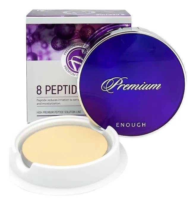 ENOUGH Premium 8 Peptide Two Way Cake SPF50, Korean Makeup Setting Powder Foundation, Face Powder with Collagen, Tattoo Cover Up - Refill Including (#13 Light beige, 0.39 oz)