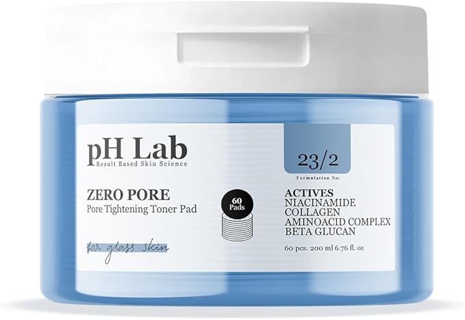 pH Lab Zero Pore Toner Pad, Pore Minimizer for Face, Collagen & Niacinamide, Pore Tightening & Hydrating Exfoliating Pads for Smooth Skin, 60 Pads
