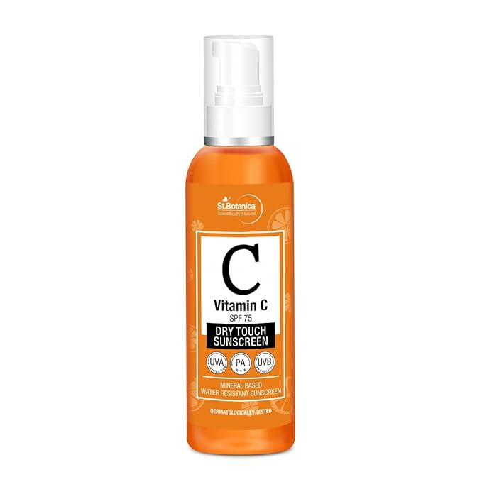 StBotanica Vitamin C SPF 75 Dry Touch Sunscreen UVA/UVB PA+++, 120ml - Mineral Based & Water Resistant