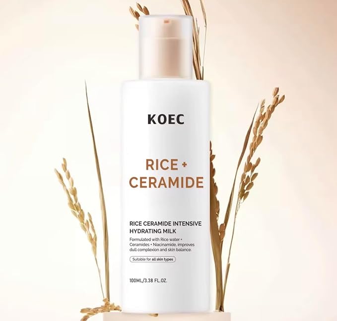 Rice + Ceramide Korean Skincare Set – Hydrating & Brightening Glass Skin Routine with Toner, Serum, Cleansing Powder & Hydrating Milk – Barrier Repair & Deep Moisture – All Skin Types
