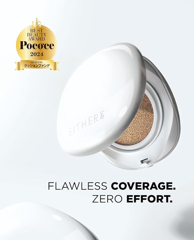 EITHER& Glow Pixel Cushion Foundation, Korean Glass Skin Finish, 62% Skincare-Infused, Antioxidant-Rich, Long-Lasting, Buildable Coverage (40N Espresso, 12g)