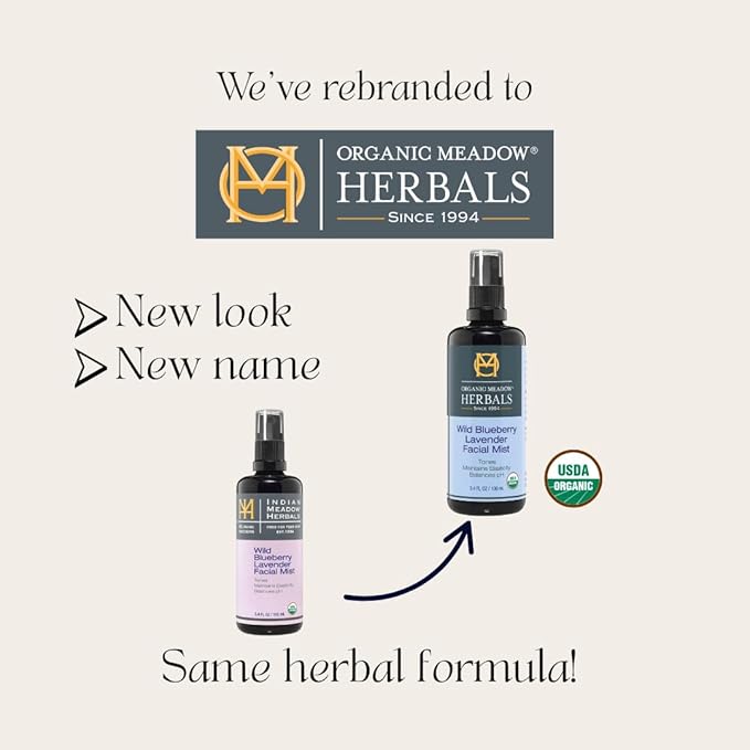 Organic Meadow Herbals Wild Blueberry Lavender Facial Mist (3.4oz) - pH Balancing Skin Prep Spray to Tone & Maintain Elasticity- USDA Certified Organic.