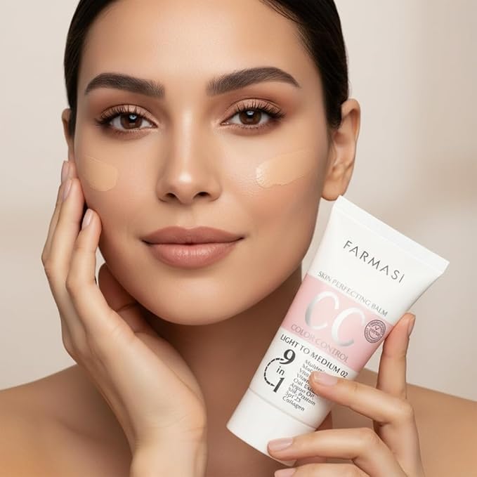 FARMASi CC Color Correcting Cream, Tinted Moisturizer Makeup Base with SPF 25, Lightweight Buildable Coverage, Natural Flawless Finish, All Skin Types, 1.7 fl oz, Light to Medium