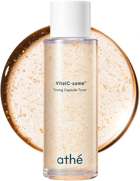 athé VITALC-Some™ Toning Capsule Toner – Vegan Vitamin C Essence with 7-Type Hyaluronic Acid, Ceramide & Vitamin B Complex | K-Beauty Brightening & Barrier Care Toner for Dull & Dry Skin | 4.39 fl.oz