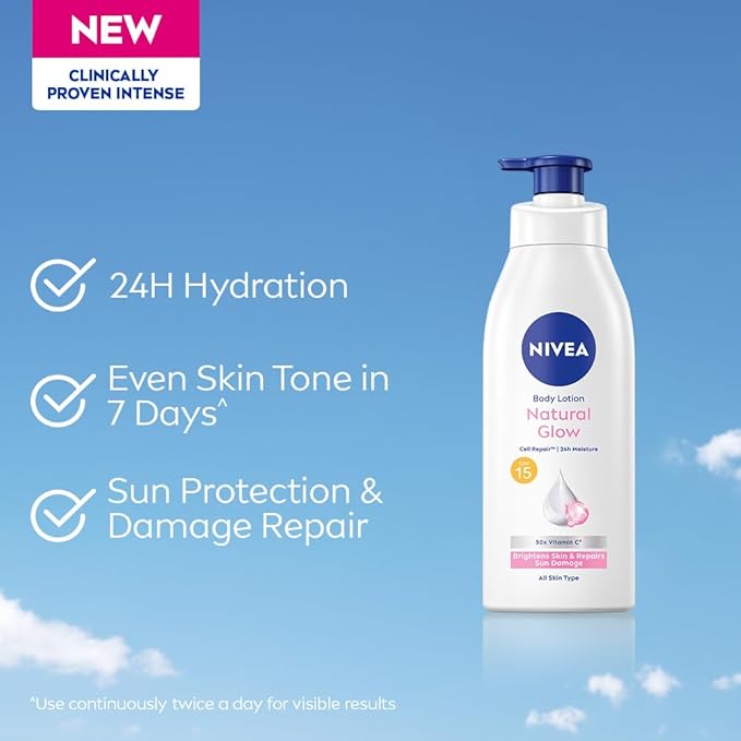 Nivea Natural Glow Cell Repair Body Lotion | With SPF 15 and 50X Vitamin C | 13.52 Fl Oz | Pack of 1