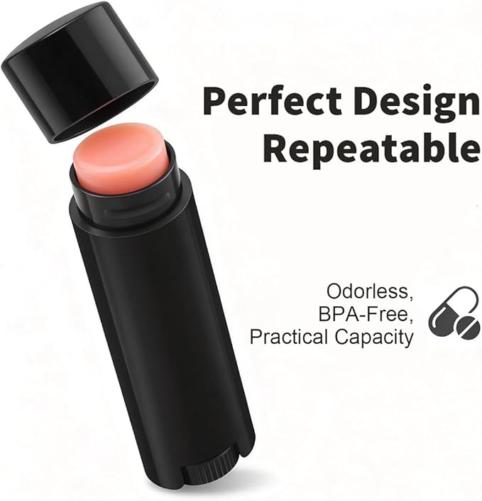 50Pcs 4.5g Oval Lip Balm Tubes Empty Plastic Black Lipstick Container Lip Gloss Pipe Bottle with Twist Bottom and Top Cap for Homemade Lip Balm DIY Deodorant