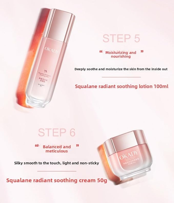 Squalane 7-Piece Skincare Set for Hydrating & Moisturizing - Cleanser, Toner, Serum, Cream - Non-Greasy, Lightweight, Soothes Skin & Brightens (Squalane Radiance Comfort Seven-Piece Set)