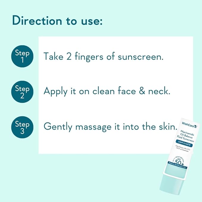 WishCare 5% Niacinamide Oil Balance Fluid Sunscreen SPF 50 PA++++ - Lightweight Matte Sunscreen SPF 50 for Oily Skin & No White Cast 50g