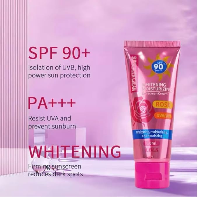 Rose Sunscreen Cream SPF 90 Face & Body Sun Protection Lotion Moisturizing Hydrating Sunscreen for Daily UV Protection Lightweight Skin Care for Outdoor Use