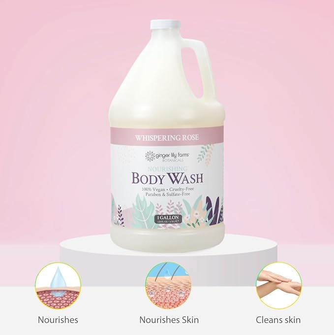 Ginger Lily Farms Botanicals Nourishing Body Wash, 100% Vegan & Cruelty-Free, Whispering Rose Scent, 1 Gallon (128 fl oz) Refill