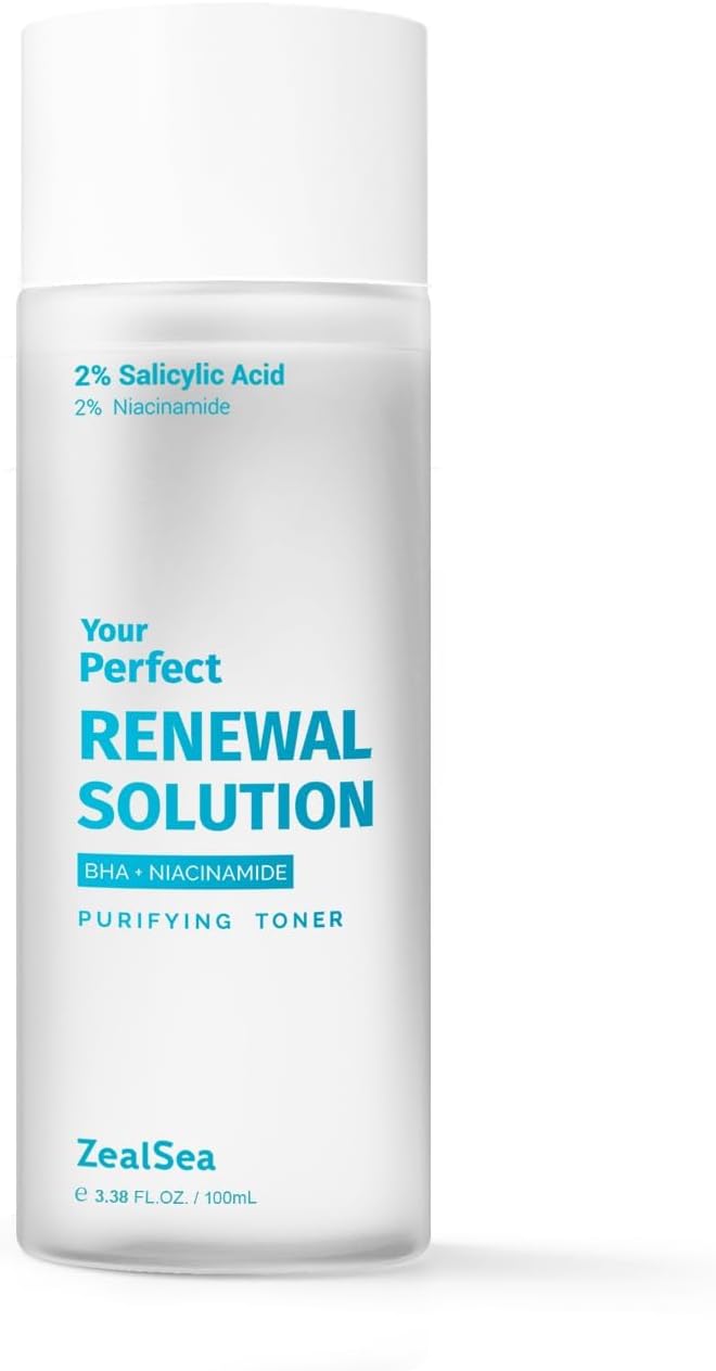 ZealSea Salicylic Acid Toner, Blackhead Remover, BHA Liquid Exfoliant (CICA, 3.38OZ, Travel Size), Pore Minimizer for Face, Gentle Alcohol Free BHA Toner for All Skin with Niacinamide, Redness Relief