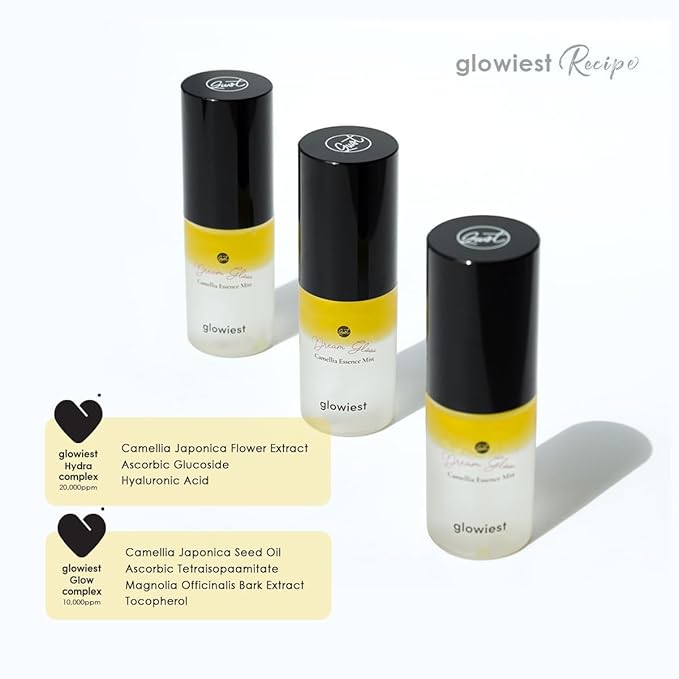 glowiest Dream Glow Camellia Essence Mist- Skin Hydration & Soothing. Glow-Booster ; All In One Multi Mist+Toner+Serum l 75% Camellia Flower Water - composed of 6 premium plant oils - 35ml/1.18 fl oz.