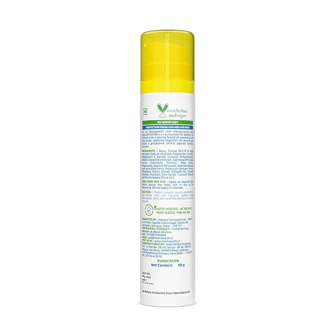 Mamaearth Moisturizing Ultra Light SPF 50 Baby Sunscreen Lotion with PA++++ | Broad Spectrum Protection for 0-10 Years | Water Resistant | with Zinc Oxide | 1.69 Fl Oz/50 ml