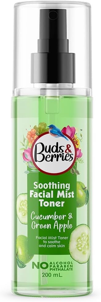 Cucumber and Green Apple Calming Facial Mist Toner - Instant Freshness, Shrinks Pores | Normal to Oily Skin | 200ml | Alcohol-Free, Paraben-Free