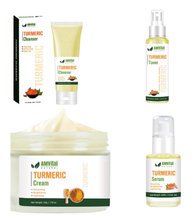 AMVital Turmeric Skincare Bundle – Cleanser, Toner, Cream & Serum for Radiant, Even-Toned Skin