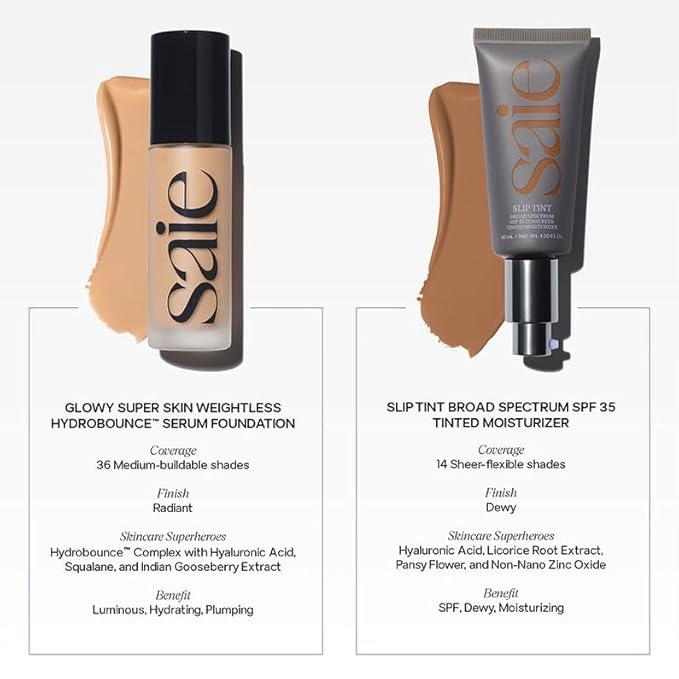 Saie Slip Tint Tinted Moisturizer with SPF 35 - Light Coverage, Glowy Skin Tint & Mineral Sunscreen for Face with Hydrating Hyaluronic Acid - Summer Makeup Essential - Shade Two (1.35 oz)