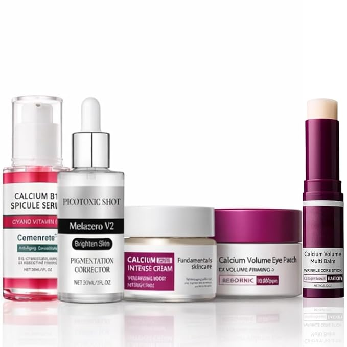 Calcium Daily Skincare Set with Multi Balm Stick – Lightweight Moisturizing Facial Care – Gentle Daily Hydration for Smooth-Looking Skin – Portable Balm Stick for Face & Neck, All Skin Types