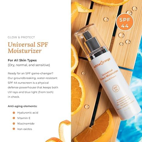 White Orange Premium Tinted Moisturizer with SPF 44 Universal Tint All-in-One Mineral/Physical Face Sunscreen for All Skin Types Broad Spectrum Protection Against UVA/UVB Dermatologist Tested, 3PK