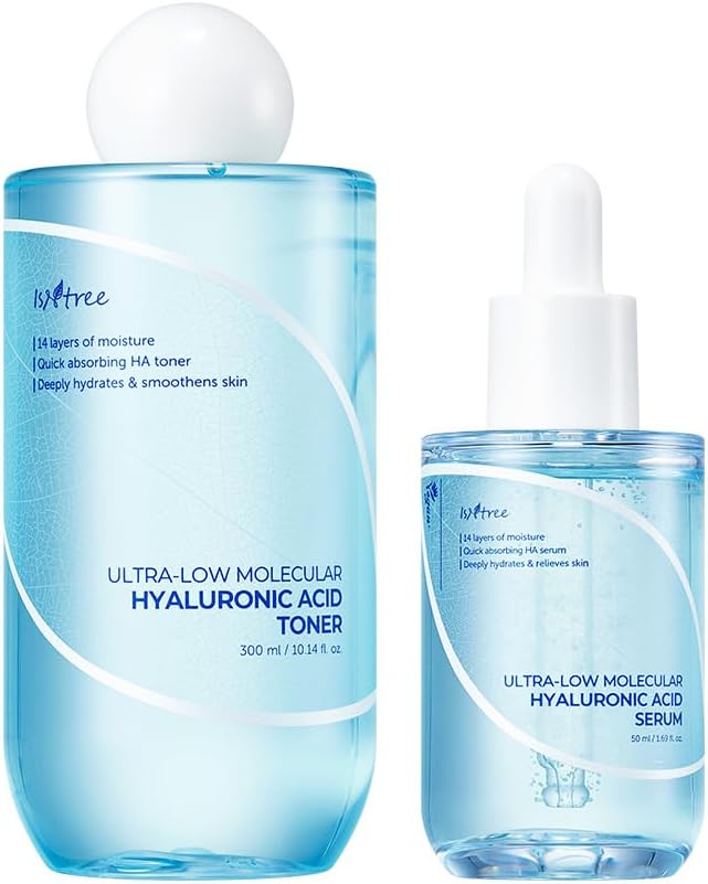 ISNTREE Ultra-Low Molecular Hyaluronic Acid Toner 300ml, 10.14 fl oz + Ultra-Low Molecular Hyaluronic Acid Serum 50ml, 1.69 fl oz