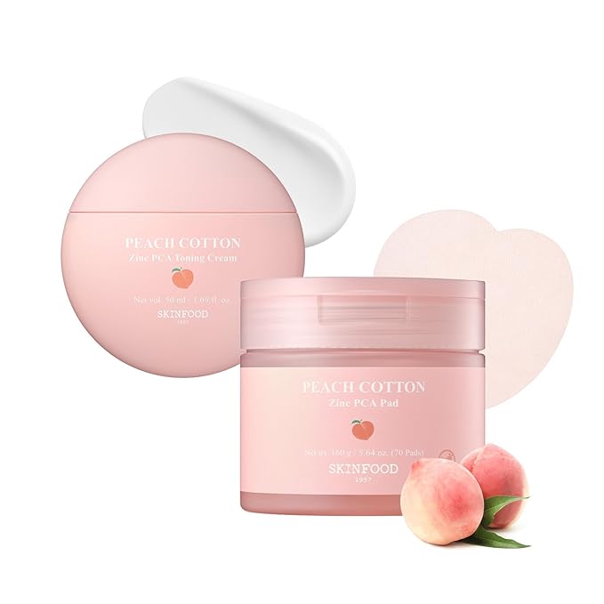 SKINFOOD Peach Matte & Hydrate Control Duo – Dual-Texture Zinc PCA Toner Pads and Hydrating Peach Tone-Up Cream for Mattified, Refreshed, and Radiant Skin