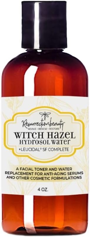 RESURRECTIONbeauty Witch Hazel Hydrosol with Leucidal® SF Complete | Alcohol Free Facial Toner & Witch Hazel Distillate Base Ingredient for Clay Masks & DIY Hyaluronic Acid Serum, 4oz