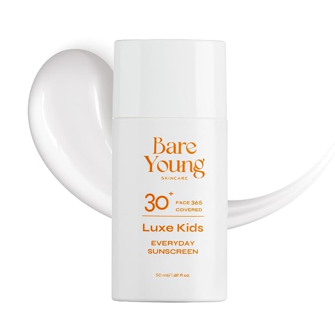 Bare Young 365 Covered Everyday Sun-screen, Zinc Oxide and Titanium Dioxide, Quick-Absorb Facial Sunscreen with No White Cast, Kids SPF 30 Face Sunscreen, Vegan Plant-Based Skincare for kids