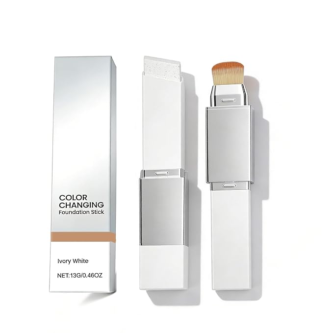 Color Changing Foundation Stick, Foundation Stick, 2-in-1 Waterproof Long Lasting, Dual-Ended Full Coverage Foundation with Fine Bristle Brush, Lightweight, Long-Lasting