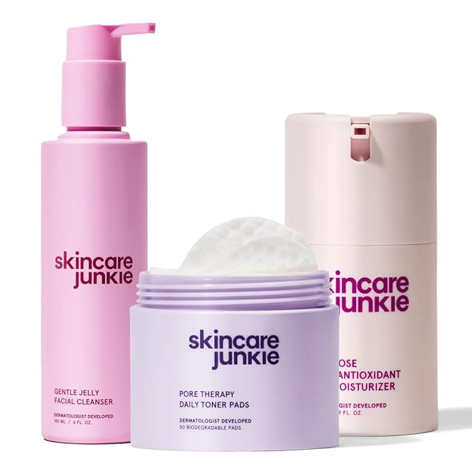 3-Step Pore Therapy Routine Bundle (Cleanser + Toner Pads + Antioxidant Moisturizer) – Fragrance-Free, Vegan, for Normal to Oily Skin