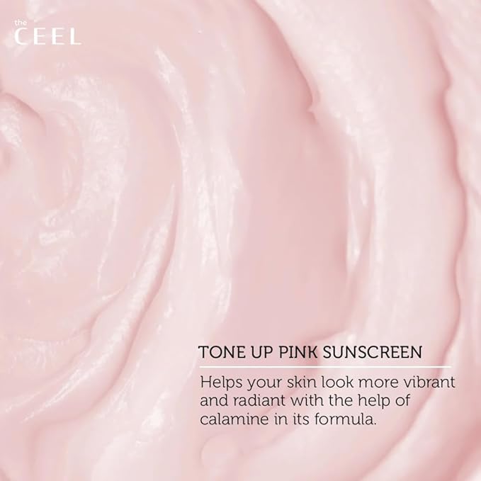 The Ceel Pink Tone Up Sunscreen for Face with SPF 50+ & Hyaluronic Acid - Brightening, Glowing & Moisturizing Facial Primer with Calamine & Vitamin B5 for All Skin Type - Paraben & Perfume Free - 50ml