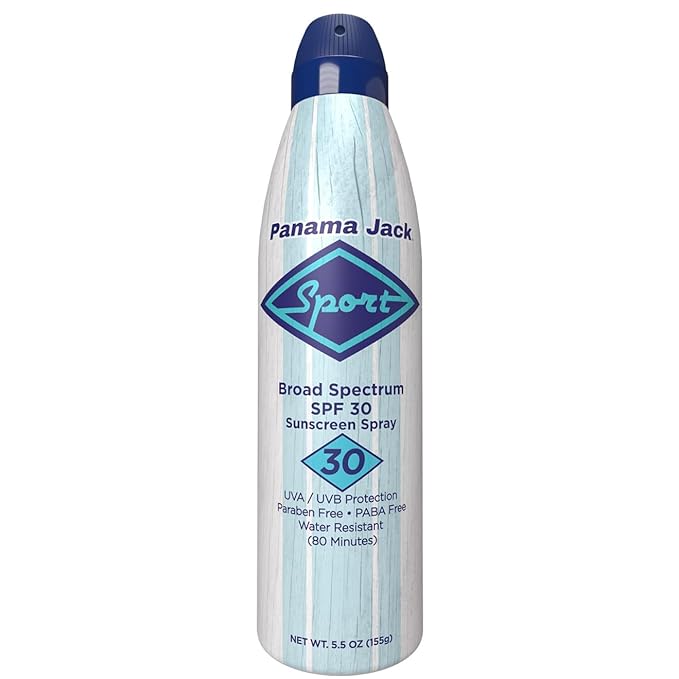 Panama Jack Sport Sunscreen Spray - SPF 30, Broad Spectrum UVA/UVB Protection, PABA, Paraben, Gluten & Cruelty Free, Water Resistant (80 Minutes), 5.5 OZ