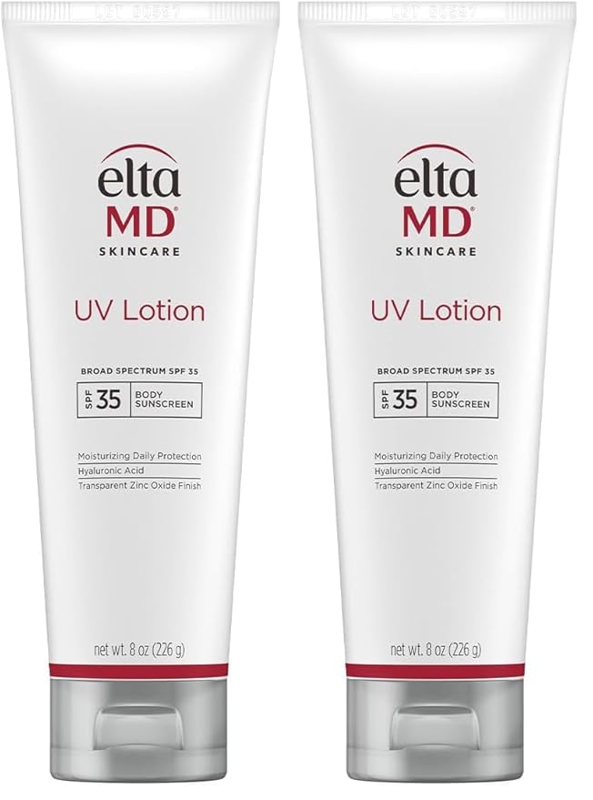 EltaMD UV Lotion Body Sunscreen,SPF 30+ Sunscreen,Body Lotion with SPF Made with Zinc Oxide and Hyaluronic Acid,8.0 oz Pump,(Pack of 2)