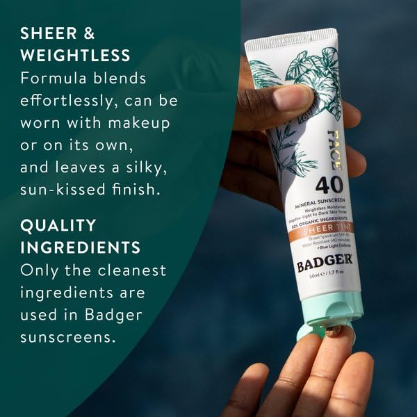 Badger Mineral Sunscreen SPF 50 and Tinted Sunscreen for Face SPF 40