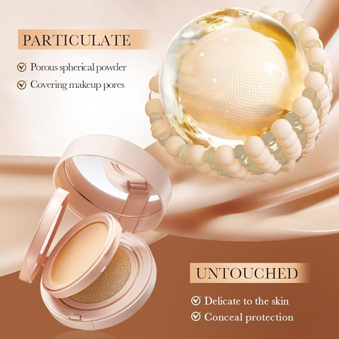 2 In 1 Cushion Foundation Makeup Double Layer Air Cushion BB Cream & Oil-Control Setting Powder, Concealer Full Coverage, Long-Lasting and Even For All Skin Types (Light)