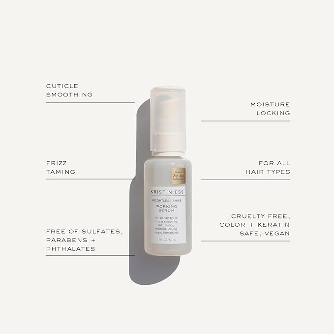 Kristin Ess Styling Bundle, Hydrating Salon Leave In Conditioner Spray for Strength + Shine - Lightweight Anti Frizz Detangler for Women + Weightless Shine Working Hair Serum for Dry Damaged Hair