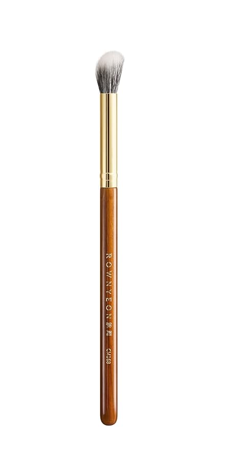 Desert Oak Series Stippling Brush - Dual-Length White & Gray LambsGoat Hair Bristles, Sloped Edge for Cream/Powder Perfection, Ebana Handle & Brass Ferrule (CM 168)