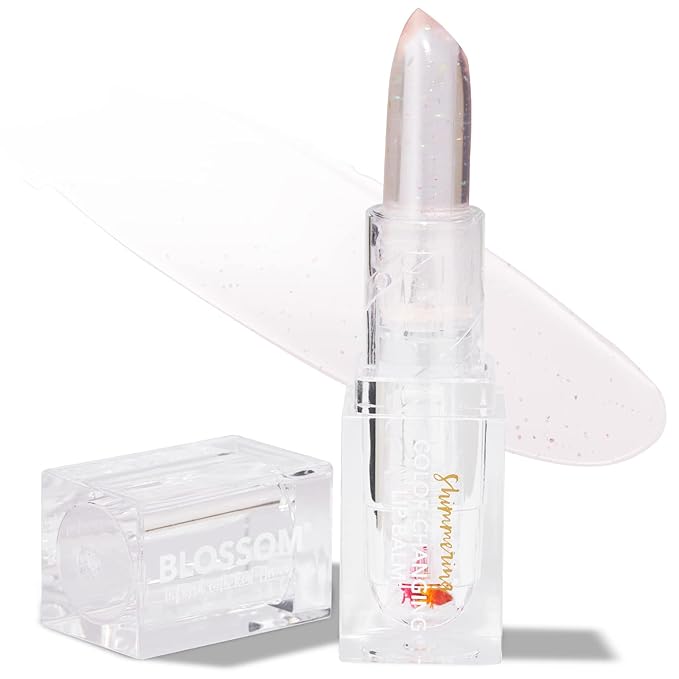 Blossom Lip Gloss Moisturizing pH Lip Balm, Strawberry Scented Color Changing Shimmering Lip Stain Tint, Infused with Real Flowers, 3g, Crystal