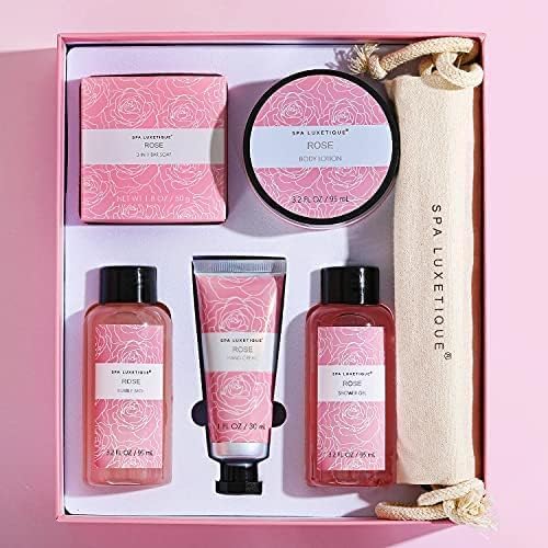 Spa Luxetique Gifts for Women, Bath and Body Gifts Set 6pcs Gift Baskets Rose Bath Sets for Women Valentine's Day Gifts for Her