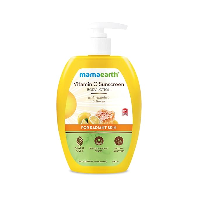 Mamaearth Vitamin C SPF 30 Sunscreen Body Lotion | Helps Prevent Tanning & Adds Glow to Skin | Lightewieght & Non-Greasy | Suits All Skin Types | 10.14 Fl Oz/300ml
