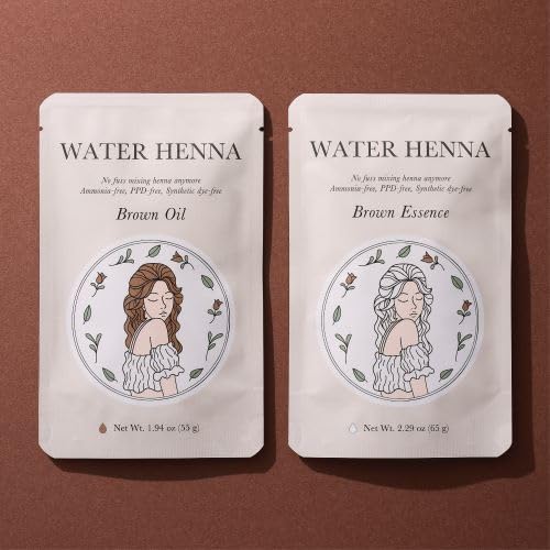Natural Henna & Indigo Hair Dye | Covers Gray/White Hair Only | PPD-Free Gray Coverage, Quick Application Liquid Formula, Synthetic Dye-Free, Nourishing Oil + Color Set, Made in Korea (Brown)