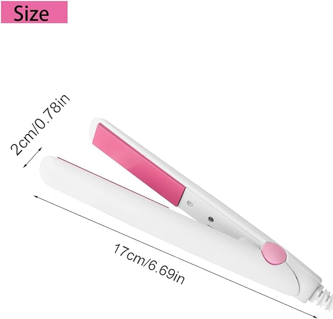2 in 1 Mini Hair Straightener, Mini Hair Curler Mini Hair Straightener,Ceramic Tourmaline Plate, Beauty Flat Iron Heating Curler,for Travel Flat Iron Dormitory or Home (White)