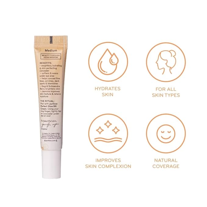 pūrlisse Perfect Glow BB Cream Concealer - Hydrating Under Eye Concealer with Jasmine and Goji & Hawthorn Berry - Oil Free Makeup for Dark Circles, Redness & Fine Lines - Medium (0.34 oz)