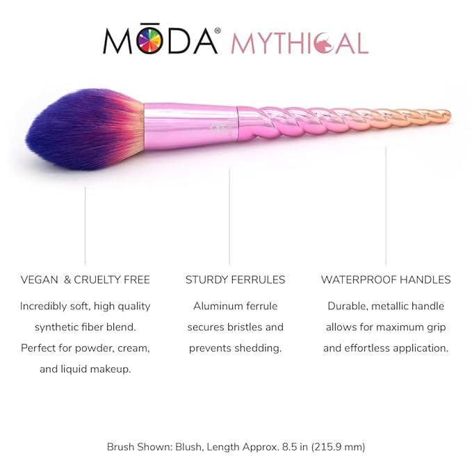 MODA Mythical Star 6pc Travel-Size Makeup Brush Kit – Vegan Face & Eye Brushes with Holographic Travel Case