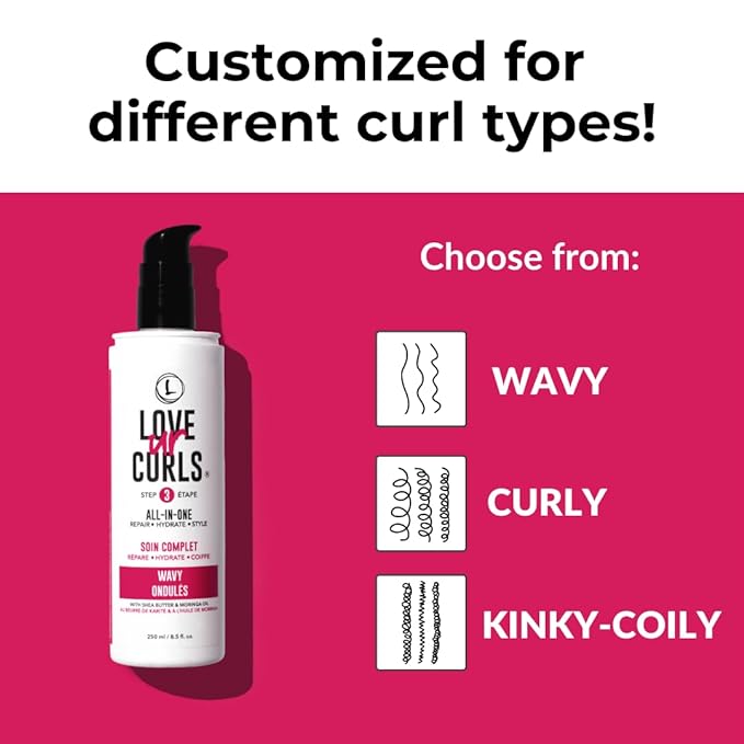 Love Ur Curls LUS Brands All-in-One Styler for Natural Wavy Textured Hair 8.5 oz - Repair, Hydrate, Style in One Easy Step - No Crunch Non-Sticky Hair Care with Shea Butter and Moringa | Repair, Hydrate, No Crunch, Non-Sticky