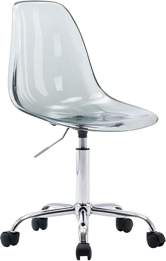 HOMEFUN Clear Desk Chair, Acrylic Rolling Armless Vanity Swivel Height Adjustable Ghost Molded Plastic Home Office Chairs with Wheels, Black
