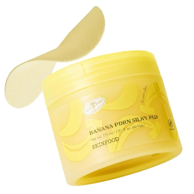 SKINFOOD Banana 3rd Gen PDRN Silky Toner Pads, Instant Hydration Skin Prep for Makeup, Dual Textured Gel & Gauze Exfoliating Cotton Facial Toner Pads, Vitamin A & C Vegan Korean Skincare (60 Counts)